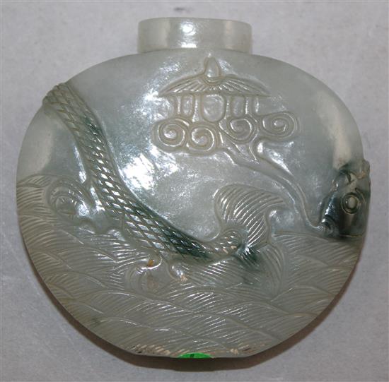 A Chinese jadeite moonflask-shaped snuff bottle, 1800-1900, Richards no. 396